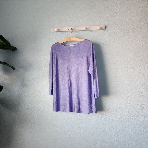 Chico's travel collection love lacey 3/4 sleeve lilac iris lagenlook sweater - Picture 4 of 13